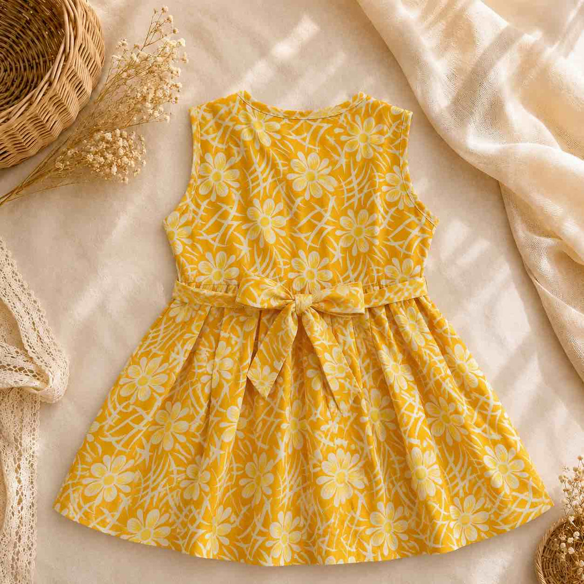Cotton Frock- Yellow Bloom
