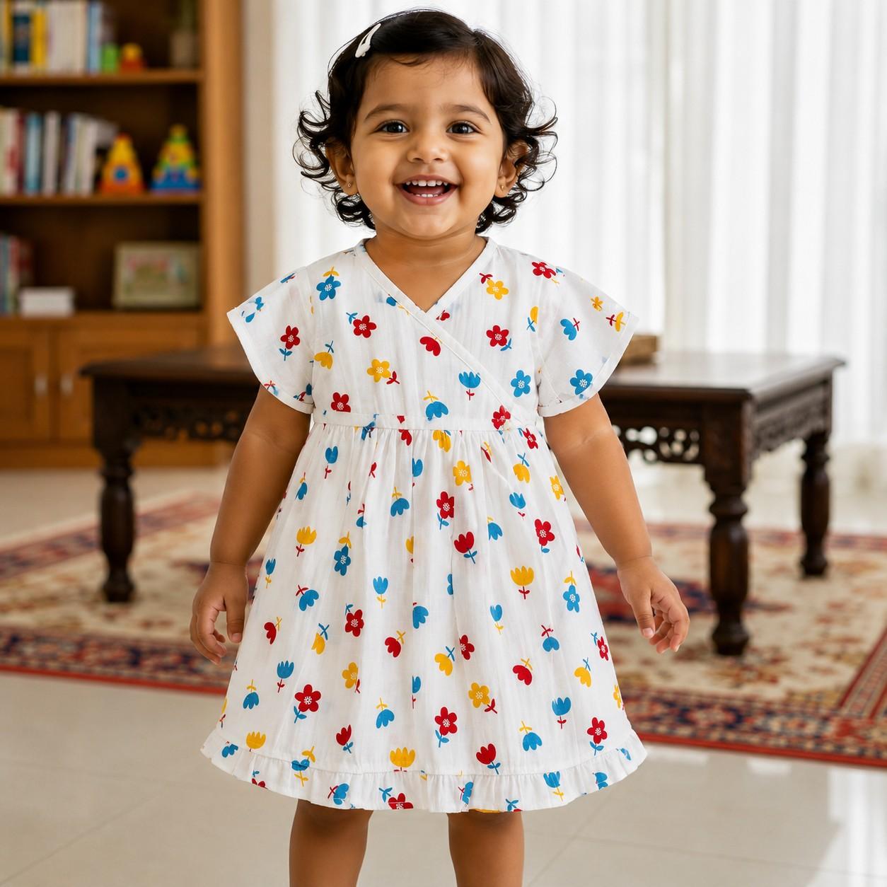 Colourful Floral -Cross Over Frock (Headband-Free)