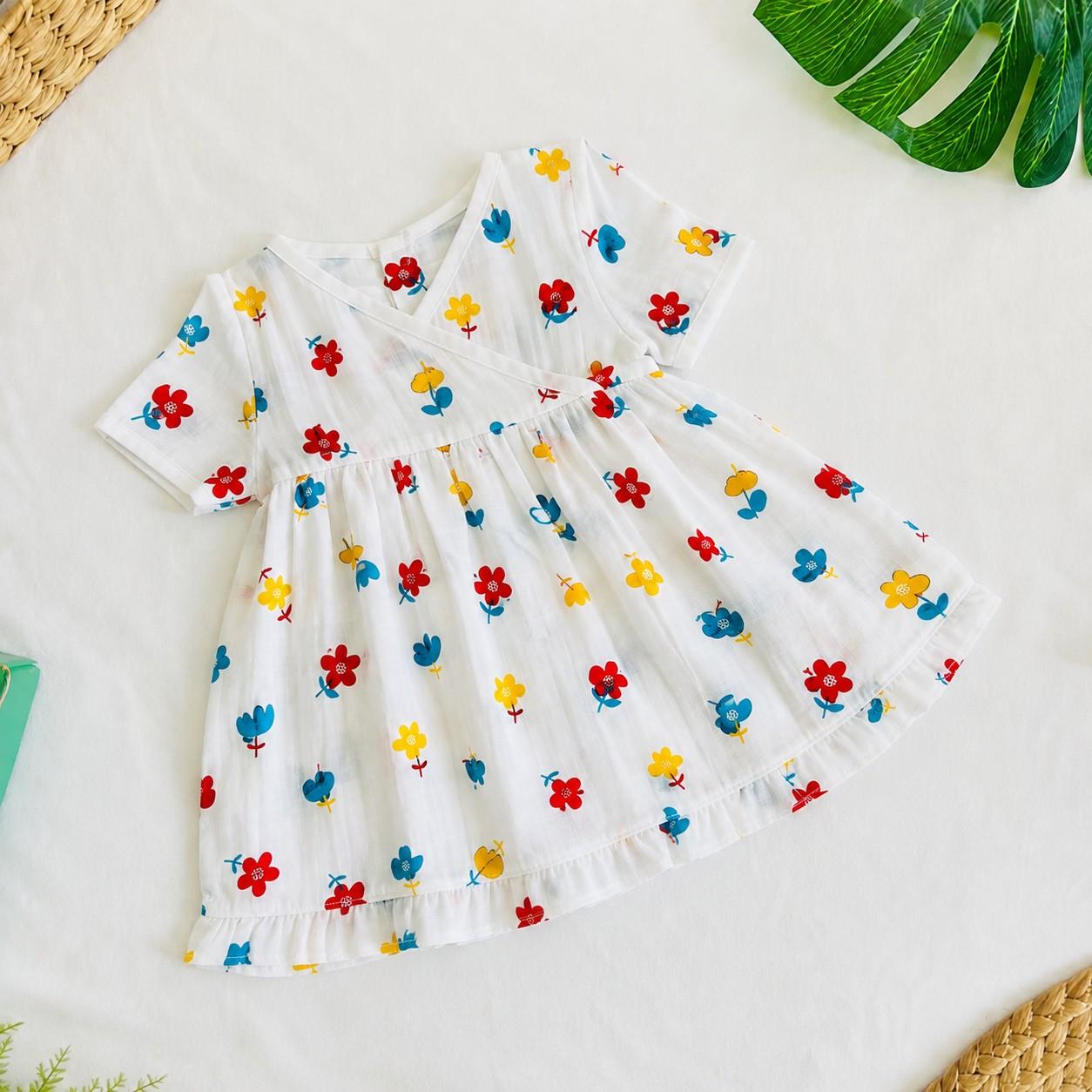 Colourful Floral -Cross Over Frock (Headband-Free)