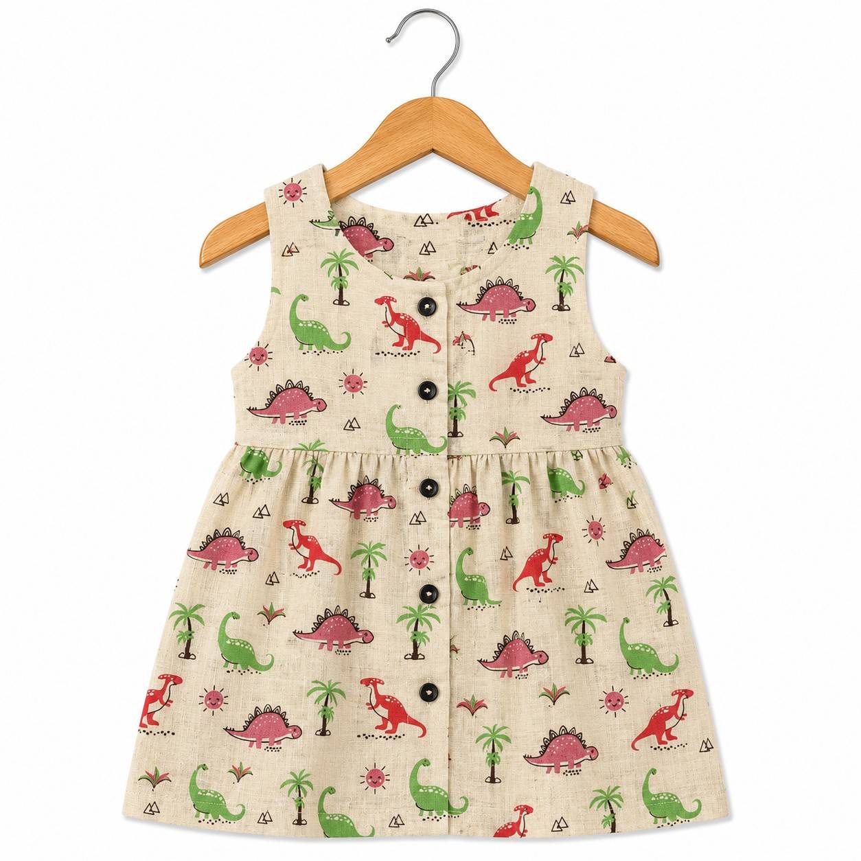 Sleeveless Frock- Pink Dino