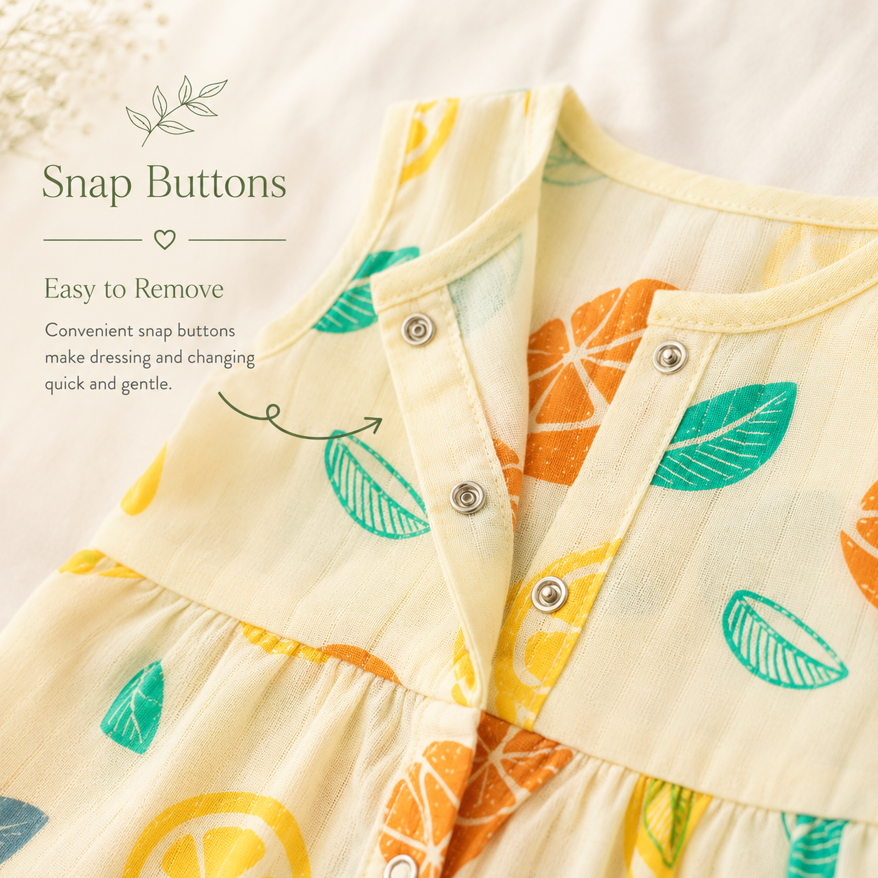 Muslin Snap Button Frock - Orange Fruit and Leaf