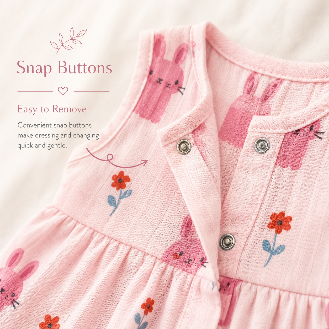 Muslin Snap Button Frock - Pink Rabbit