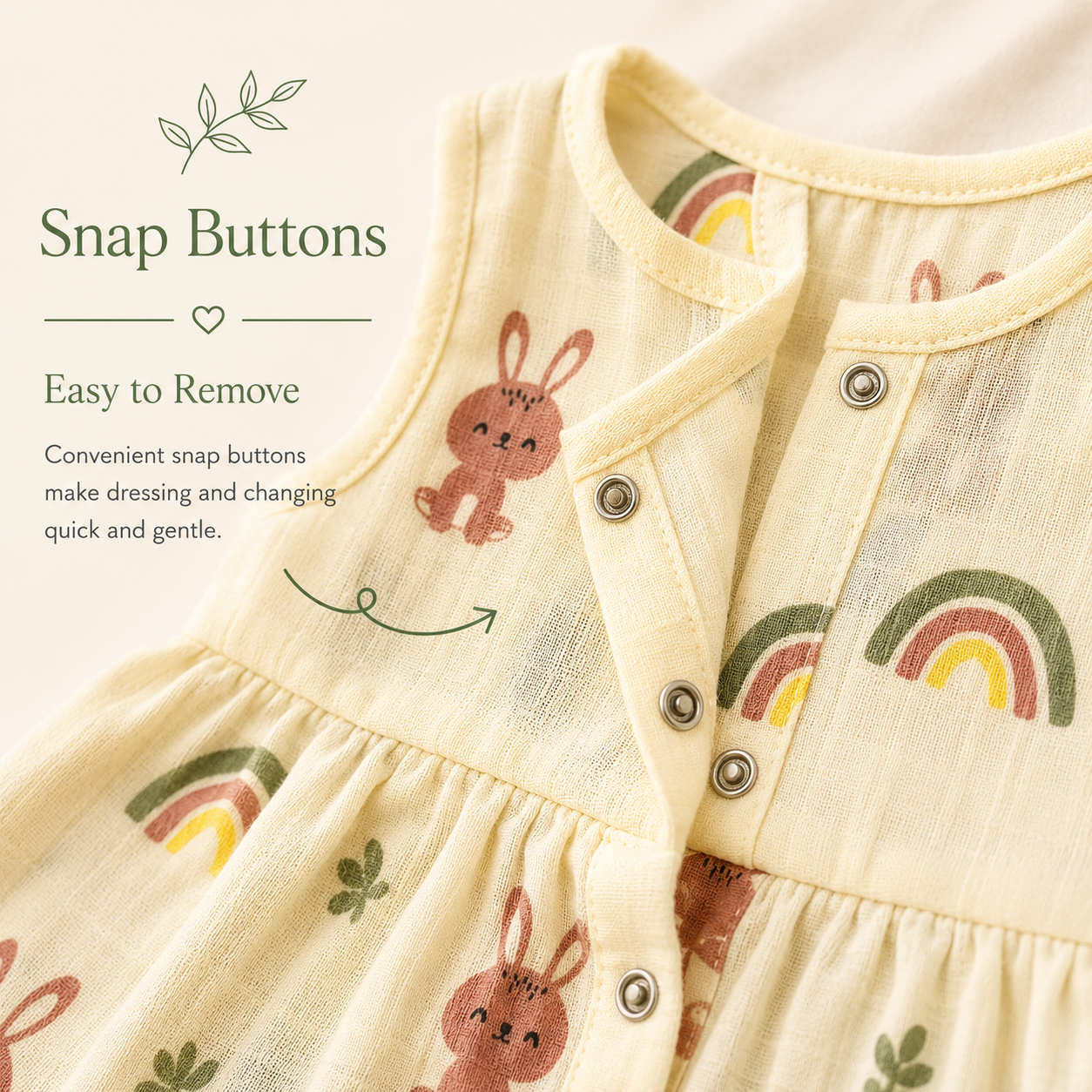 Muslin Snap Button Frock - Yellow Bunny and Rainbow