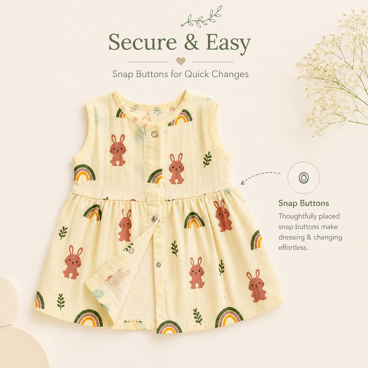 Muslin Snap Button Frock - Combo Pack of 3