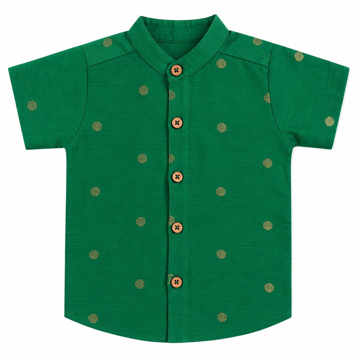 Kids Ethnic Shirt - Green with Buttas