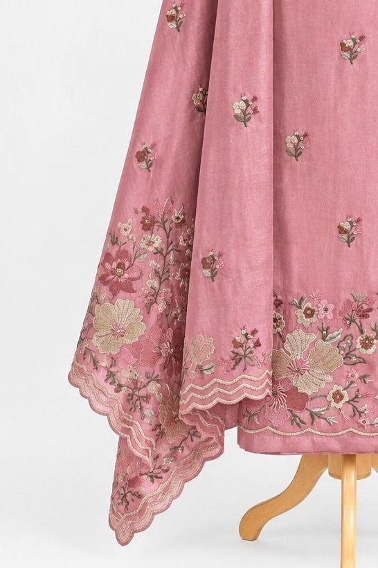 Dusty Rose Floral Embroidered 3-Piece Kurthi Set