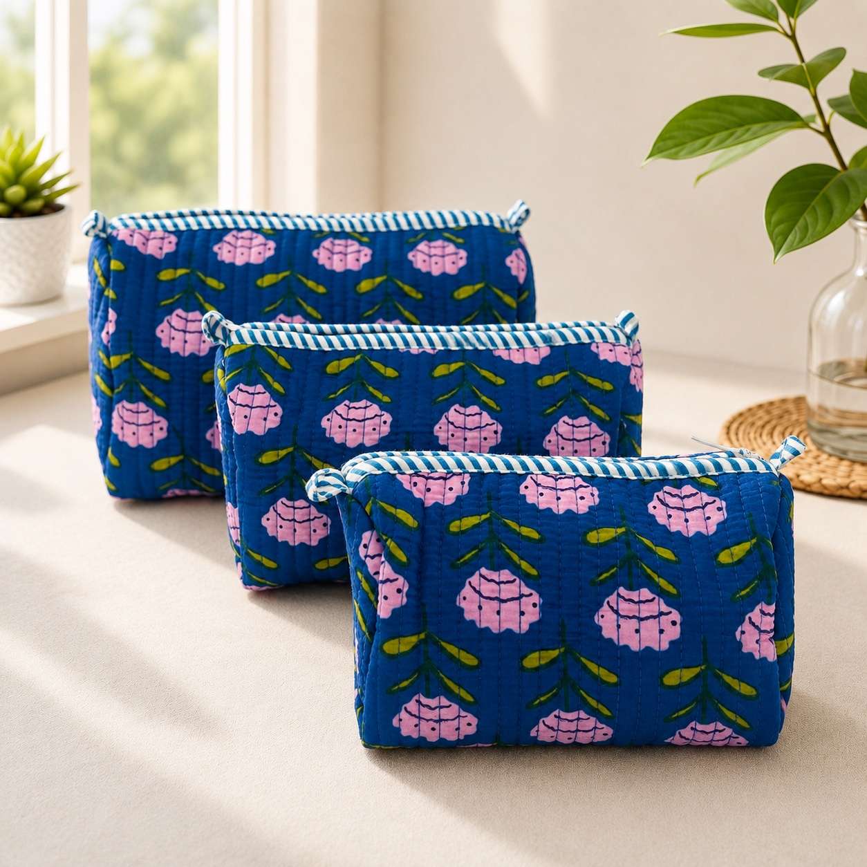 Pack of 3_ Blue Floral- Toiletry bag