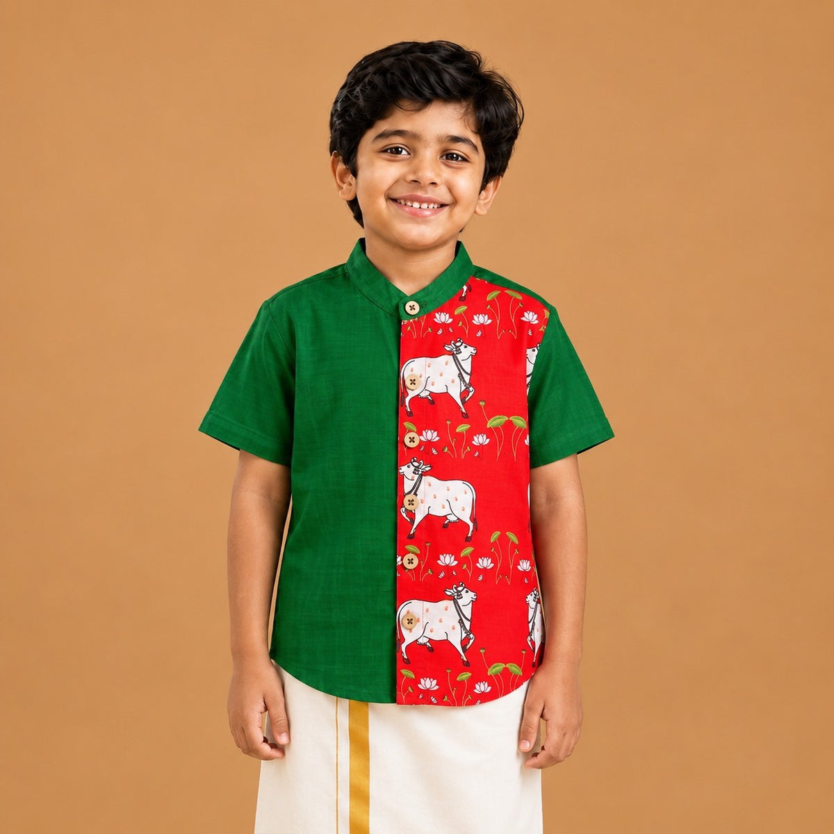 Kids Ethnic Shirt - Green Pichawai