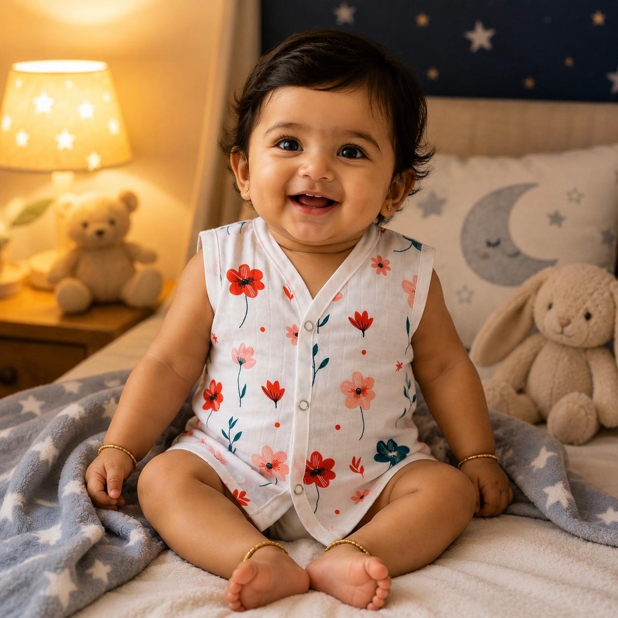 Muslin Snap Button Jabla- Flower