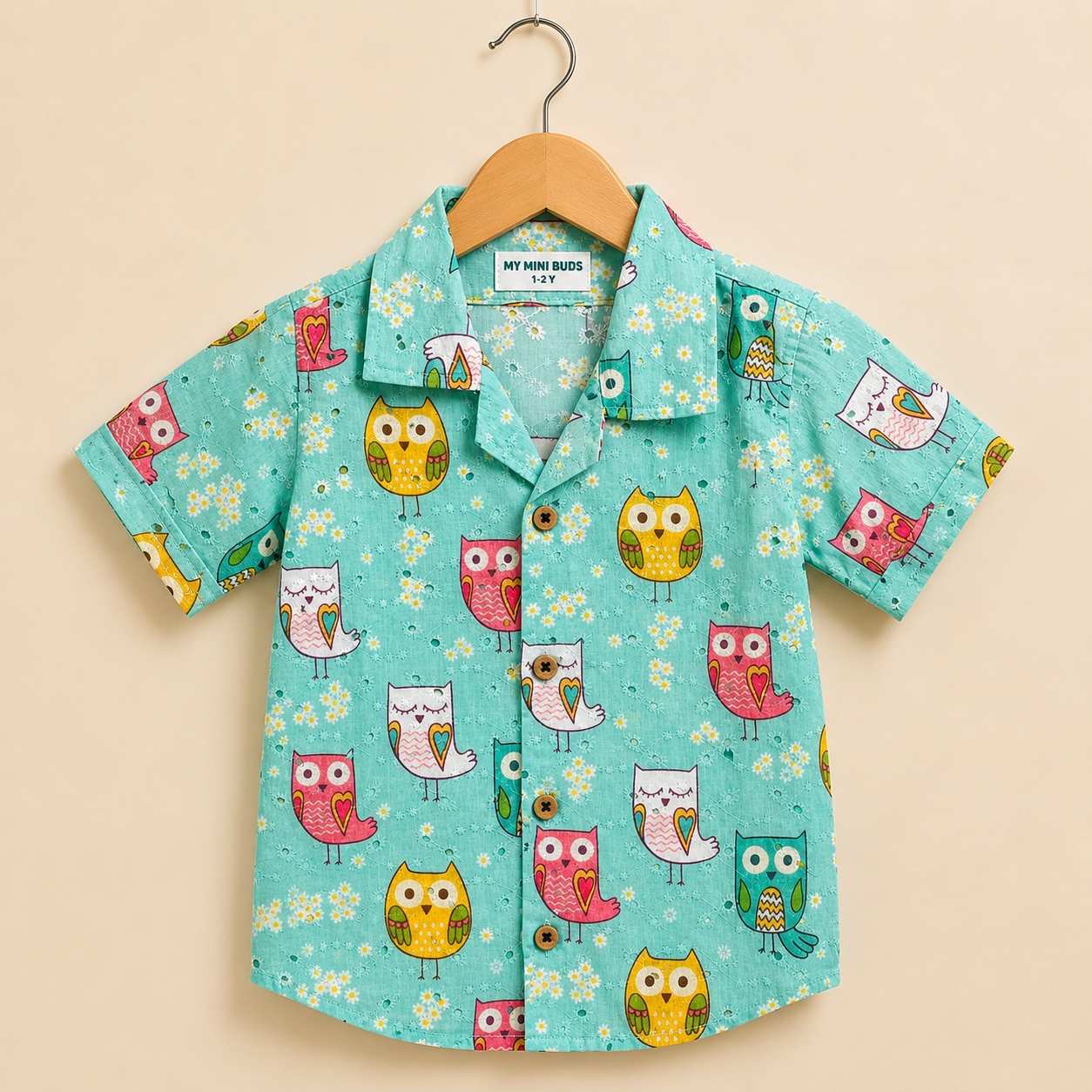 Hakoba sleeve shirt- Green Owl