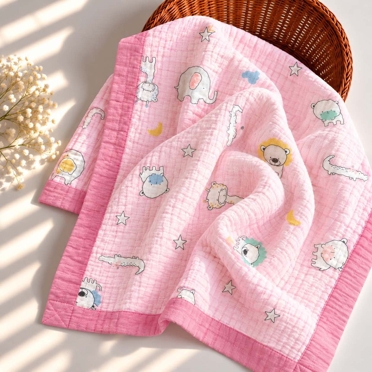 Green Dino- 6 Layer Crinkle Muslin Baby Blanket - 110*110cm