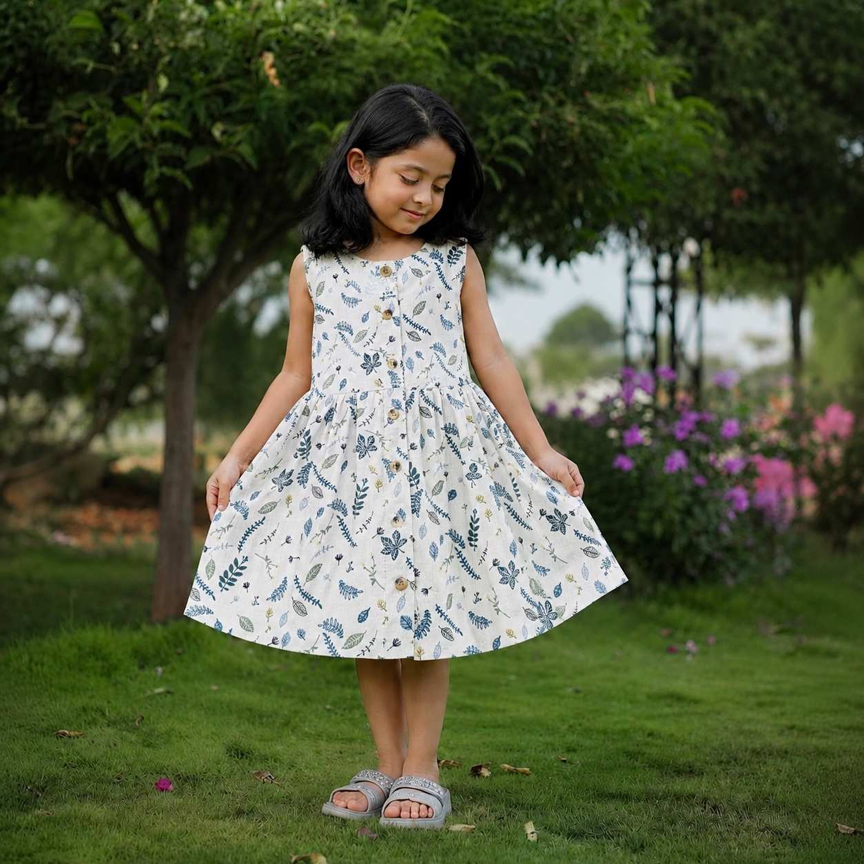 Sleeveless Frock- Leaves