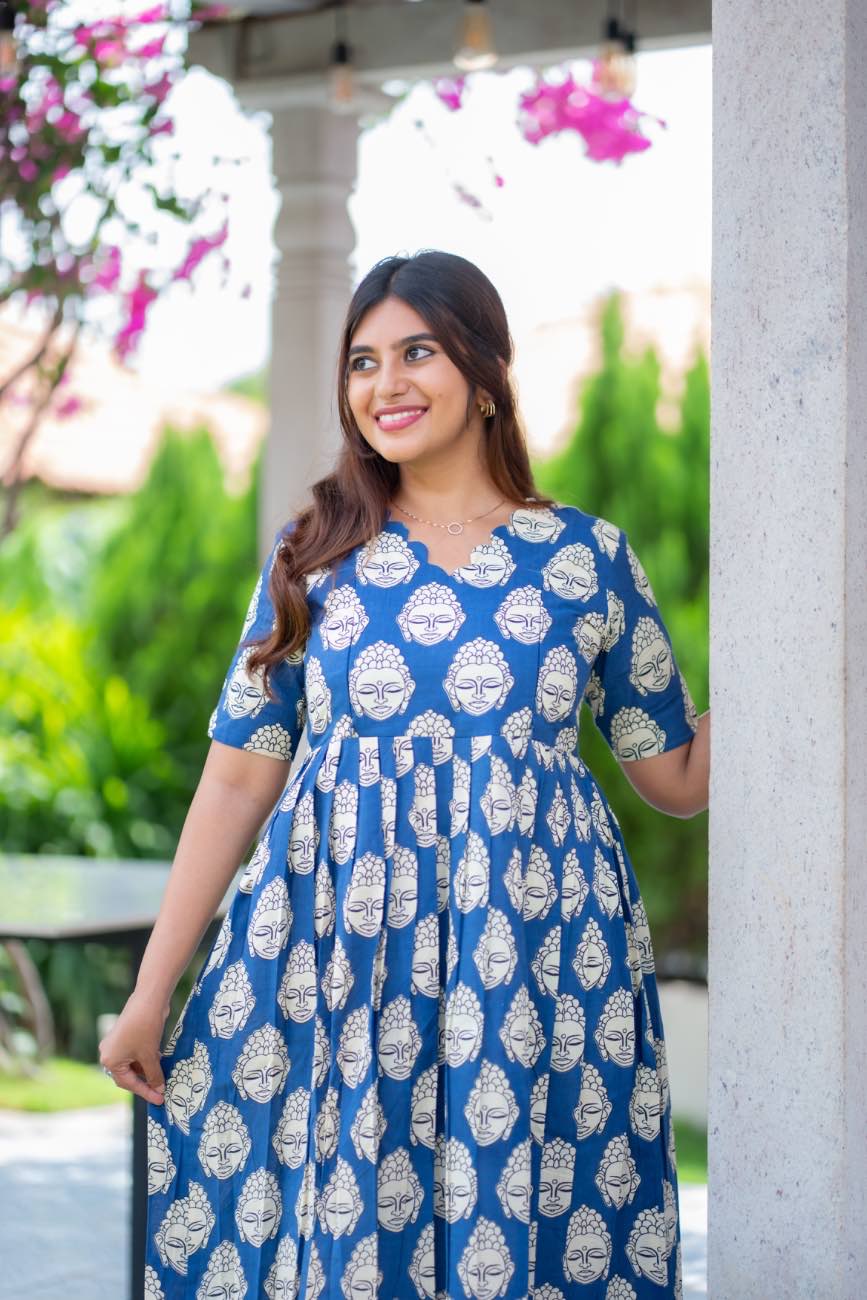 Serenity Buddha blue maternity maxi dress