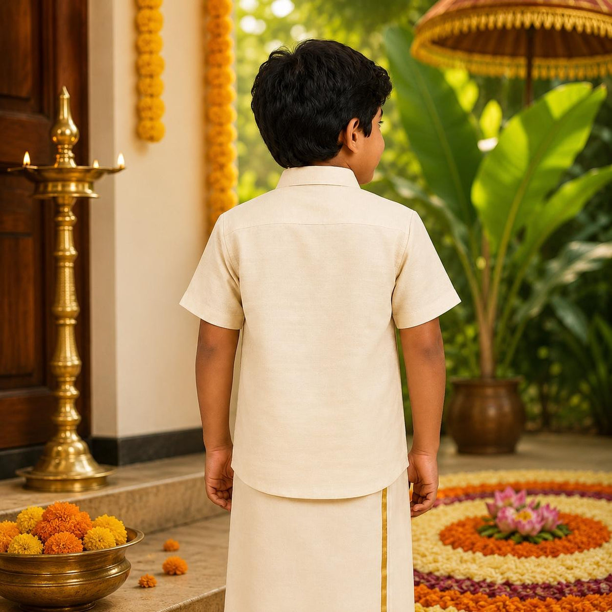 Ethnic Onam Shirt- Gold Lotus