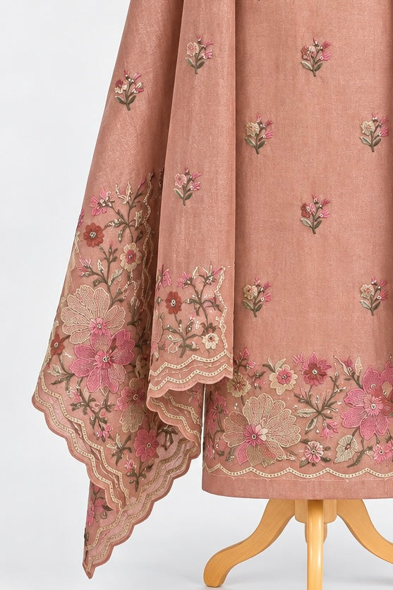 Dusty Peach Floral Embroidered 3-Piece Kurthi Set