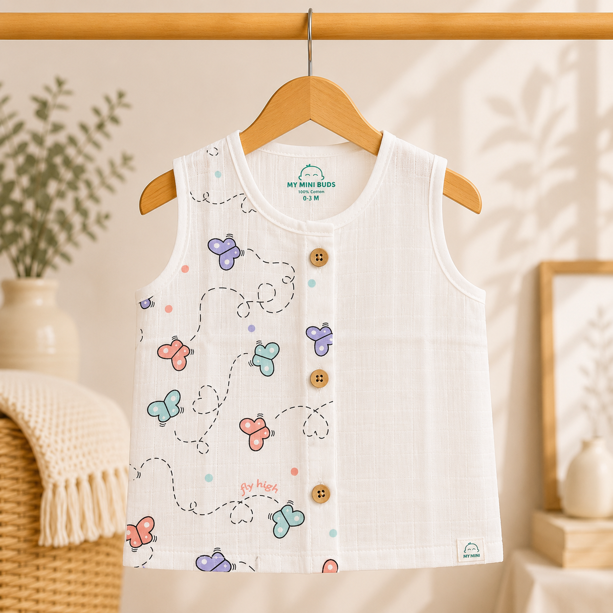 Muslin Button Jabla- Butterfly Pannel