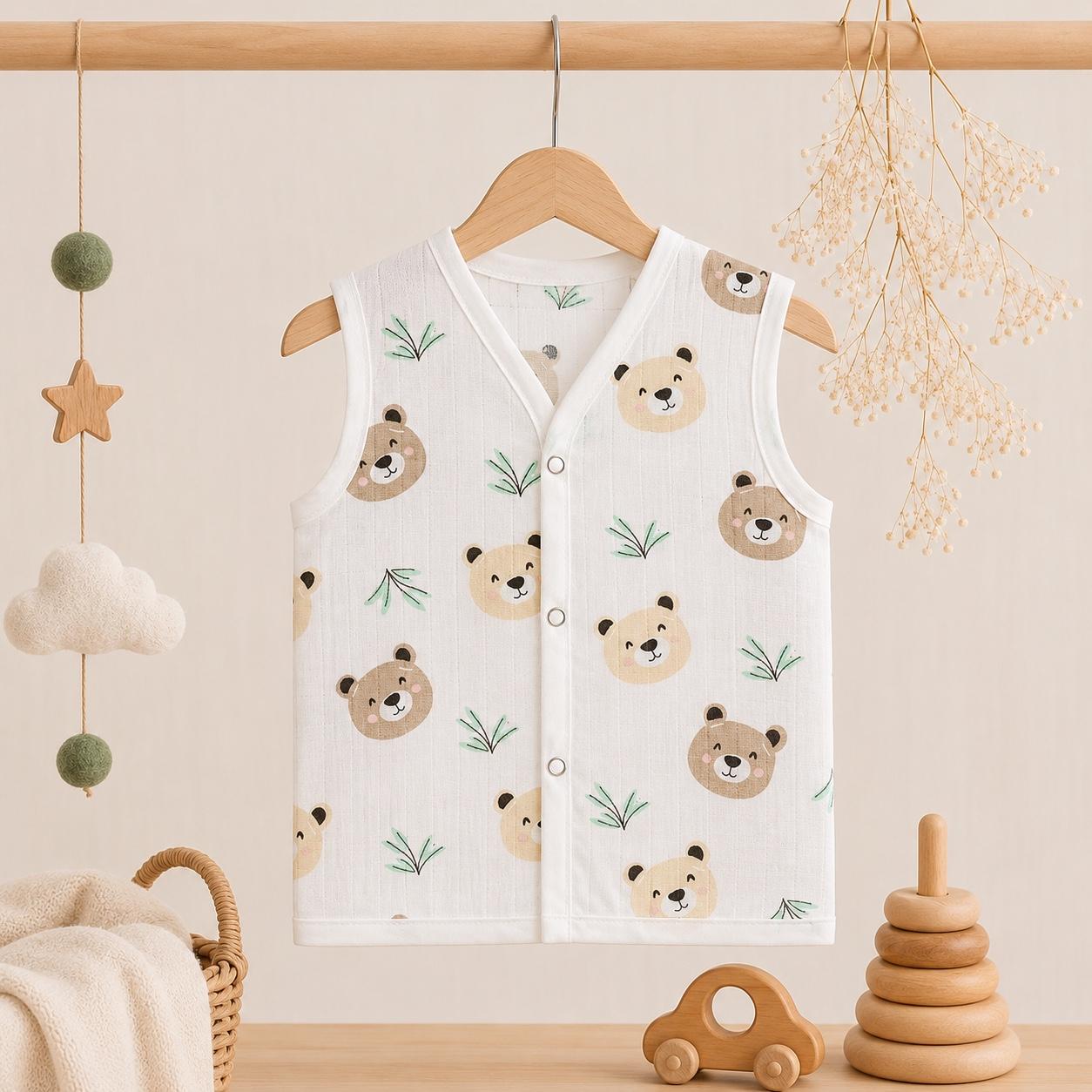 Muslin Snap Button Jabla- Beige Bear