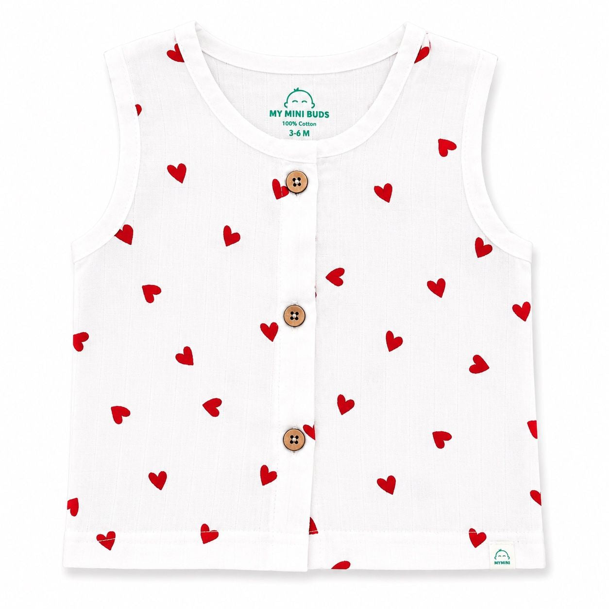 Muslin sleeveless jabla & shorts set- Red heart