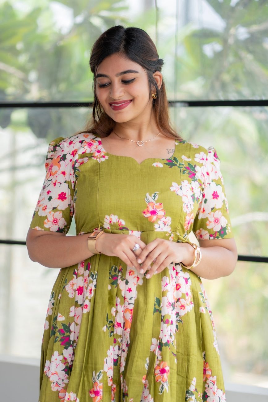 Olive Blossom Grace floral maternity maxi dress