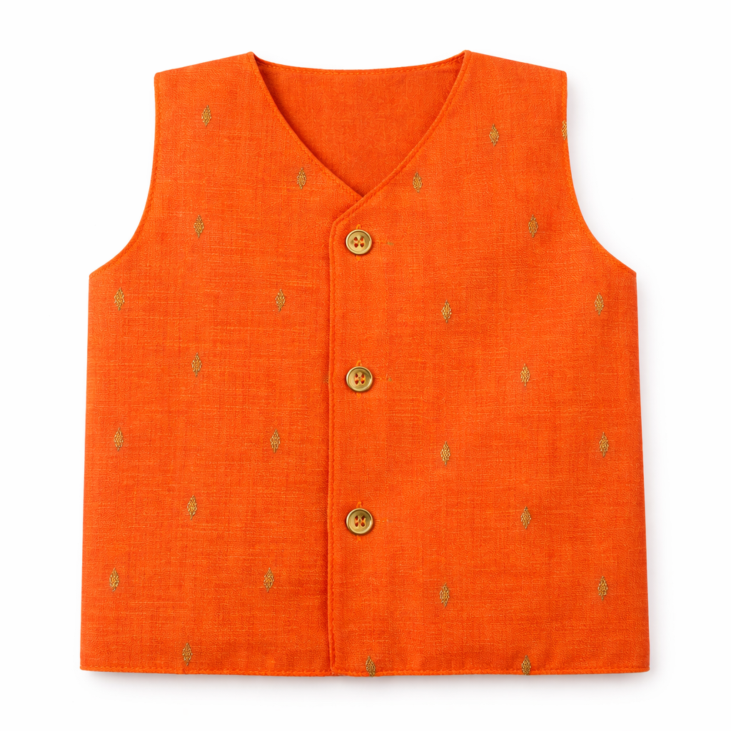 Newborn Ethnic set-Orange Golden Buttas Ponn Ceremony Set