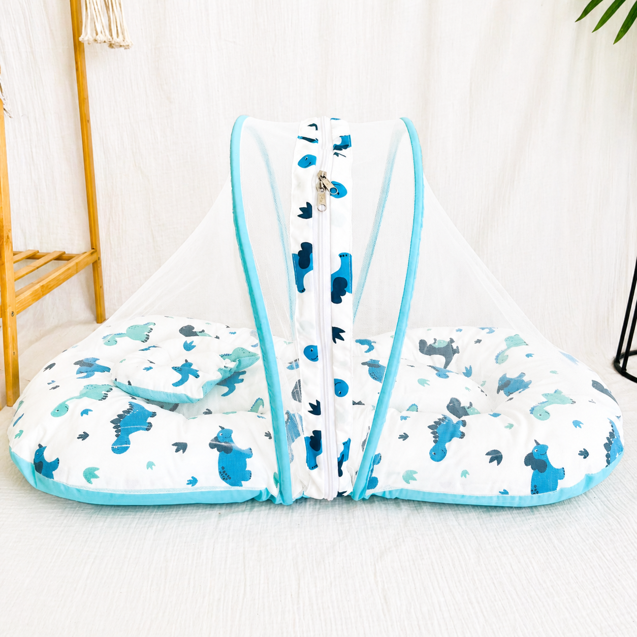 Blue Dino -New Born Bed with Net