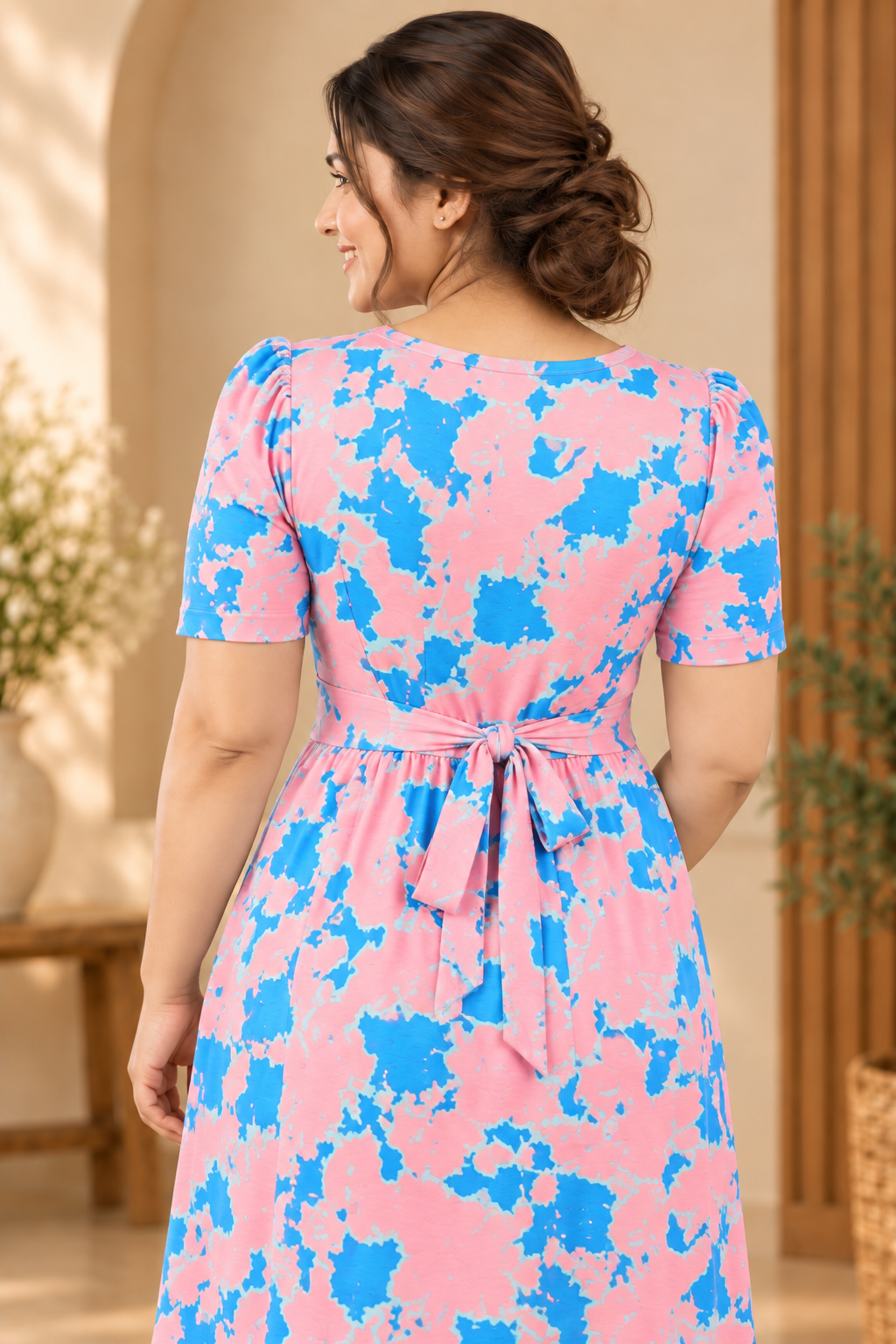 Pink Aqua Abstract Maternity Zipless Maxi.