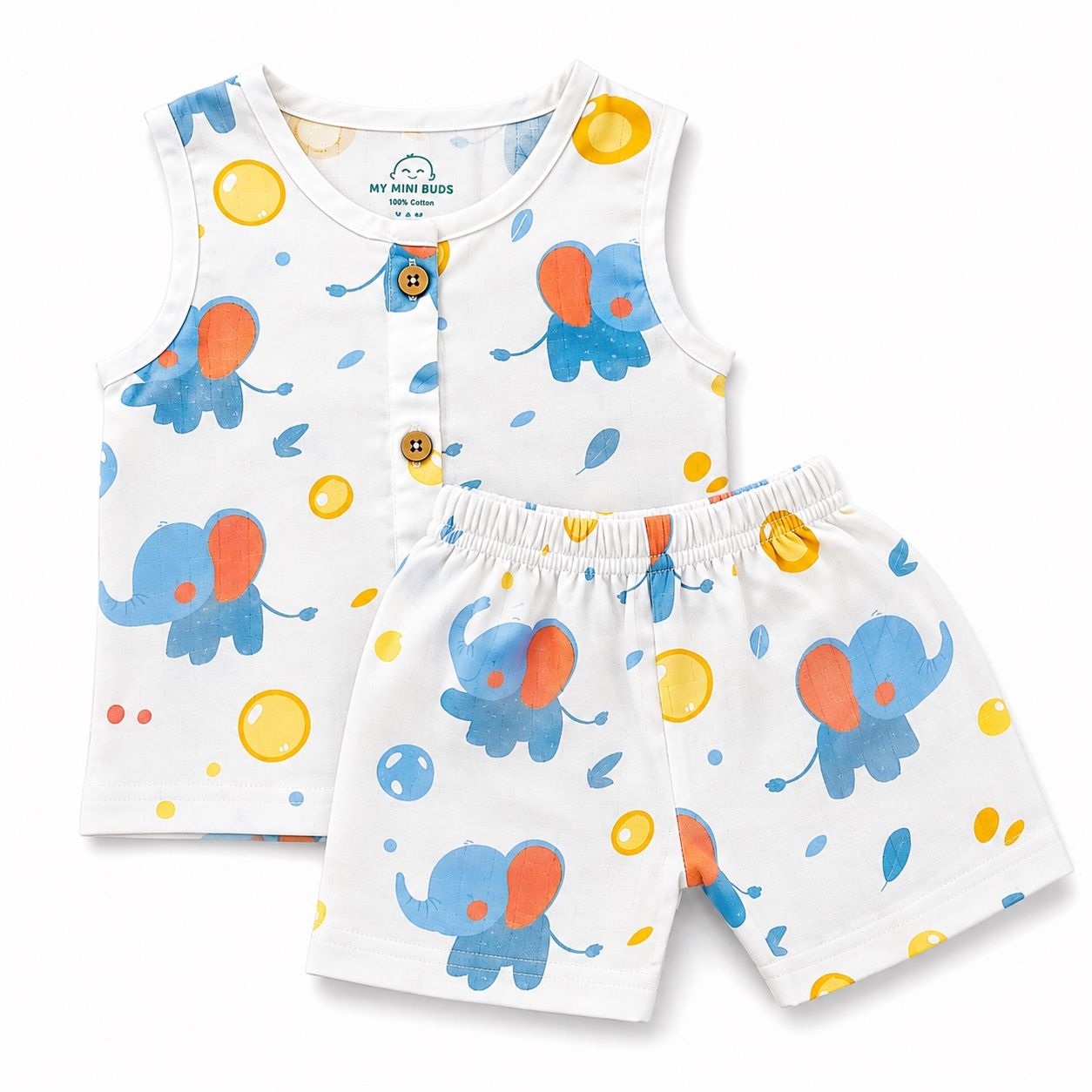 Muslin sleeveless jabla & shorts set- Little Elephant
