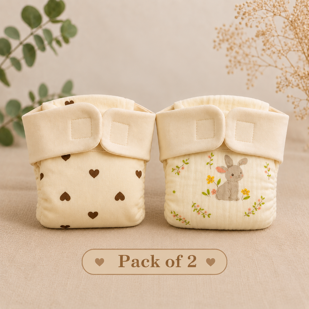 Pack of 2 - Velcro Muslin Nappies(Assorted)