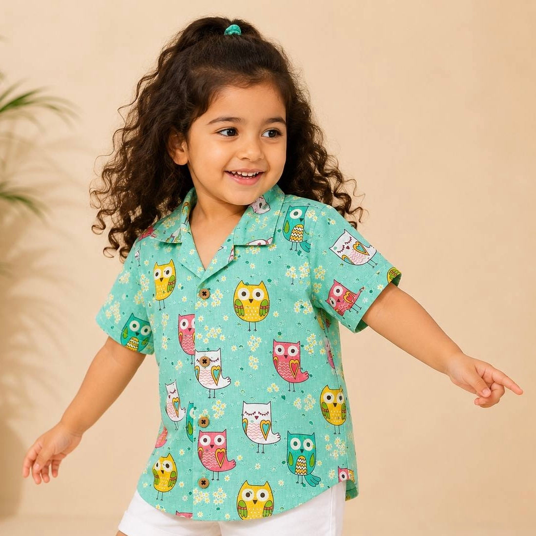 Hakoba sleeve shirt- Green Owl