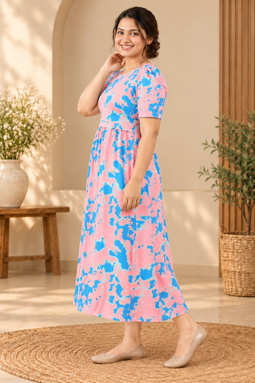 Pink Aqua Abstract Maternity Zipless Maxi.