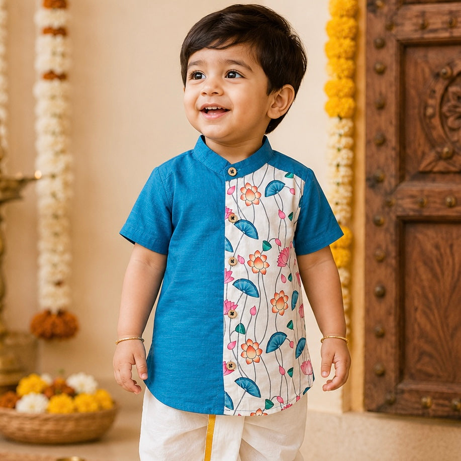 Kids Ethnic Shirt - Blue Lotus