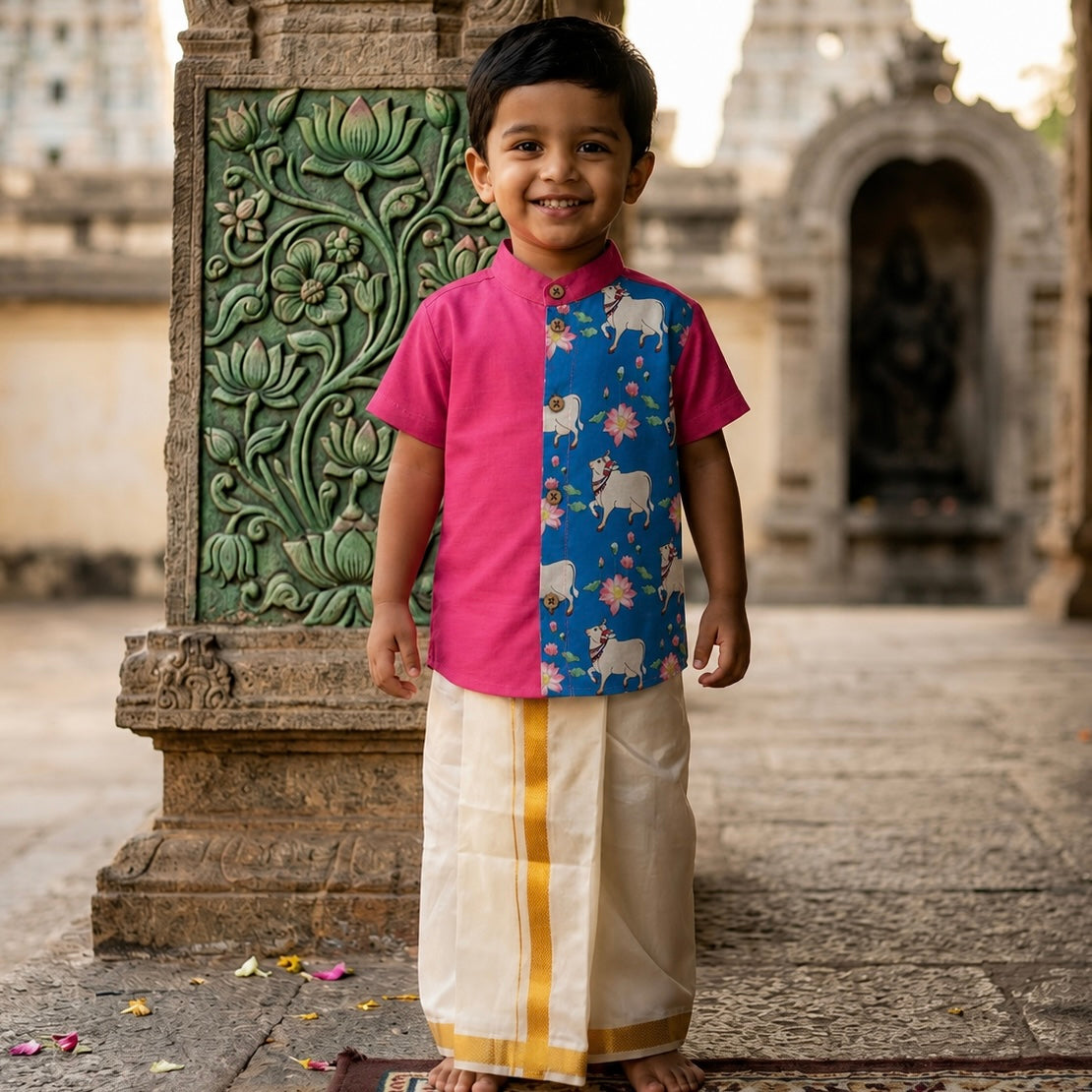 Kids Ethnic Shirt - pink & pichwai