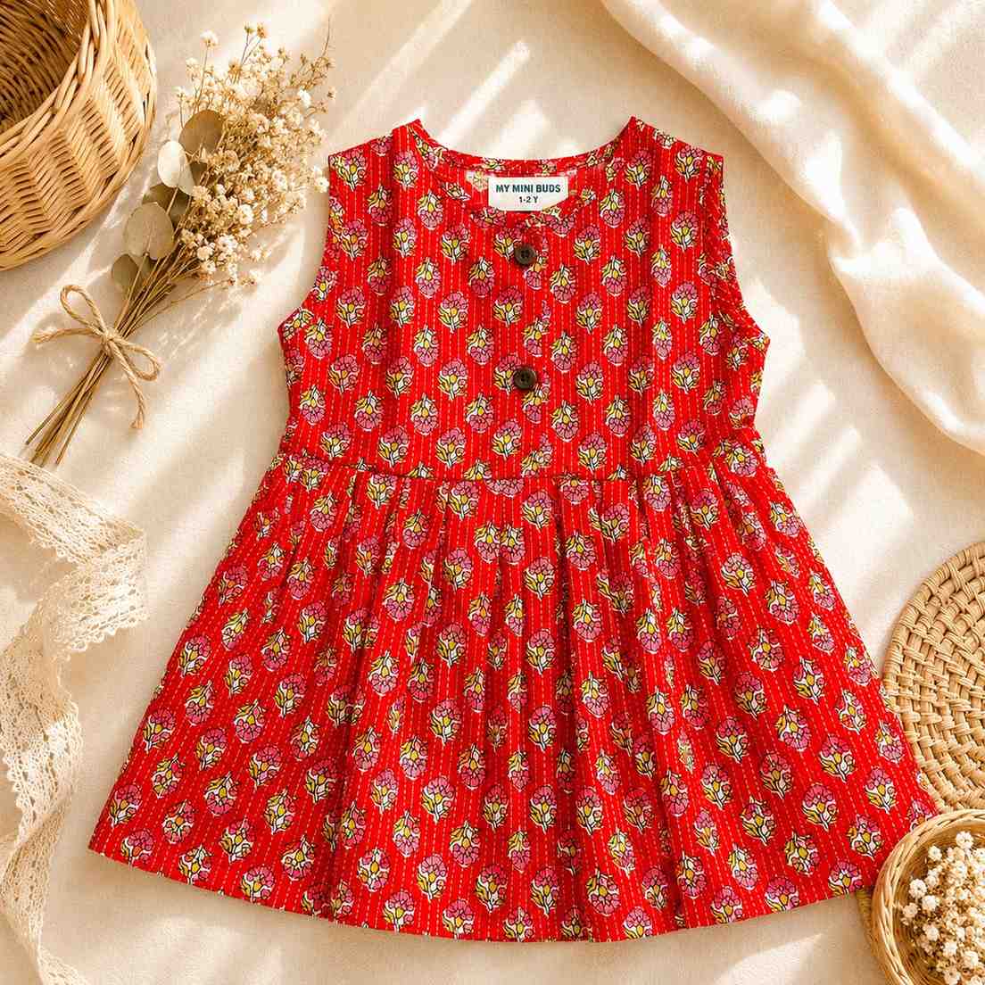 Cotton Frock-Ruby Red