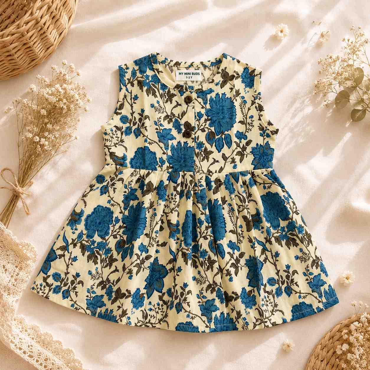 Cotton Frock-Blue Camellia
