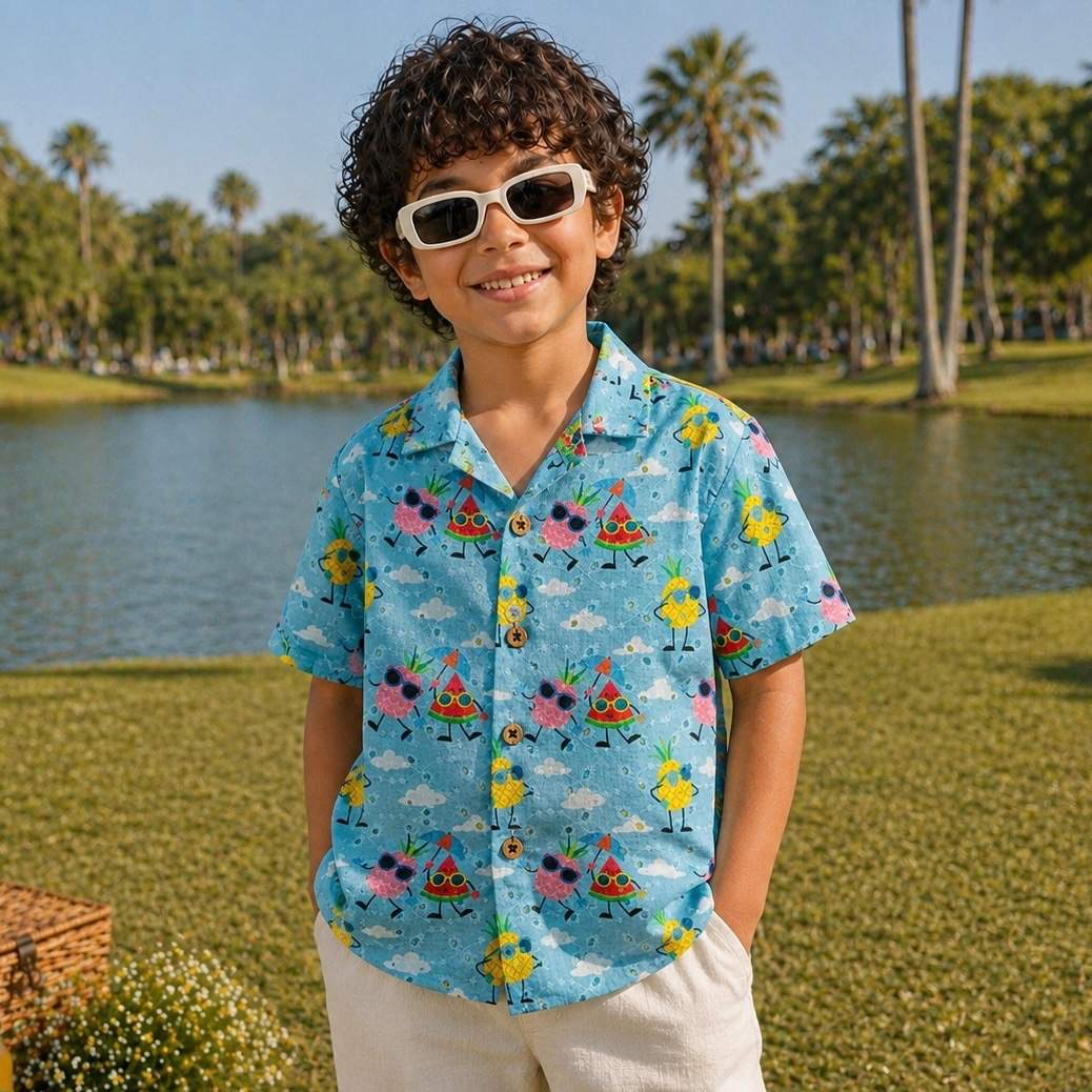 Hakoba sleeve shirt- Blue Pinapple