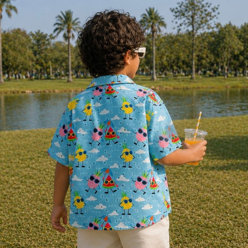 Hakoba sleeve shirt- Blue Pinapple