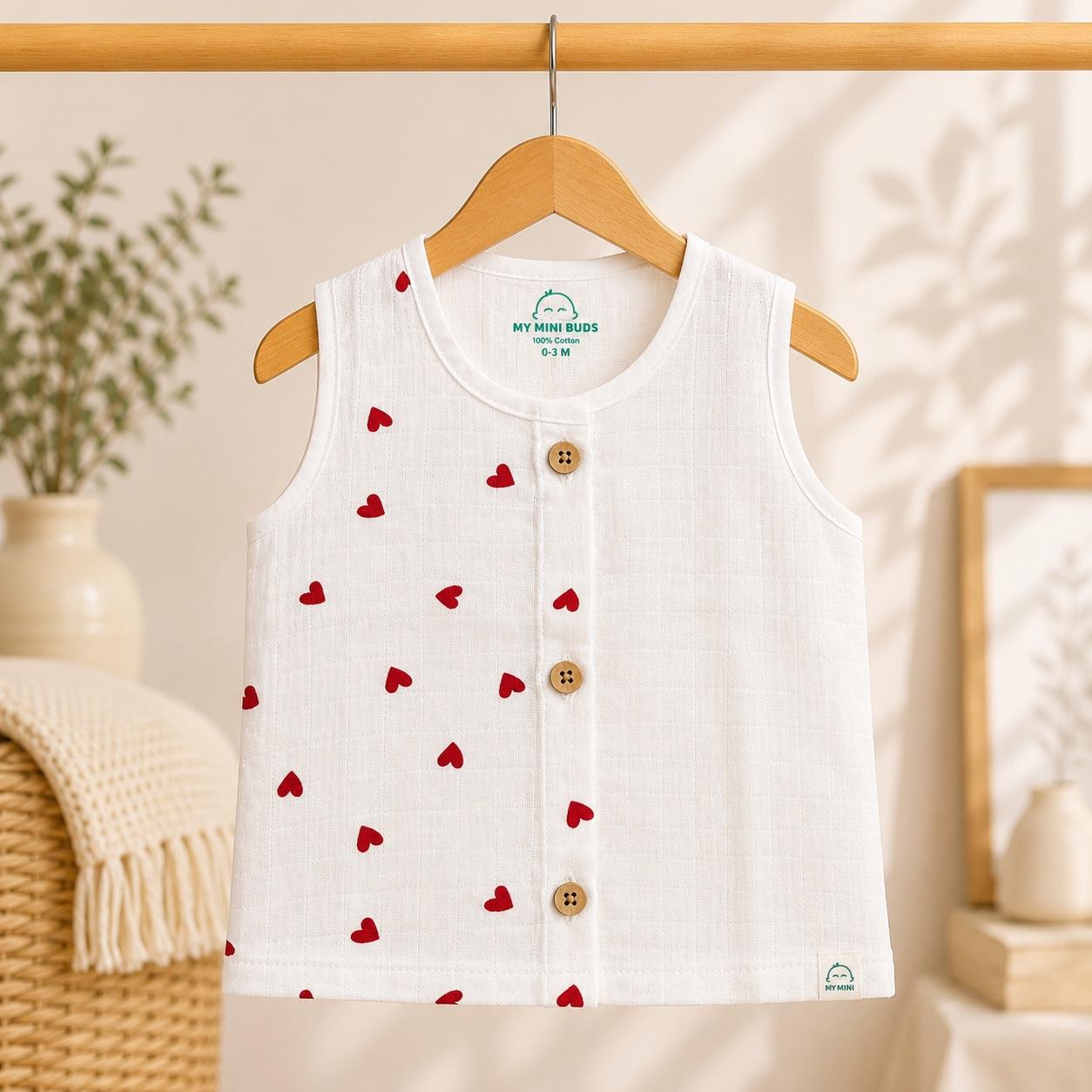 Muslin Button Jabla- Red Heart Pannel