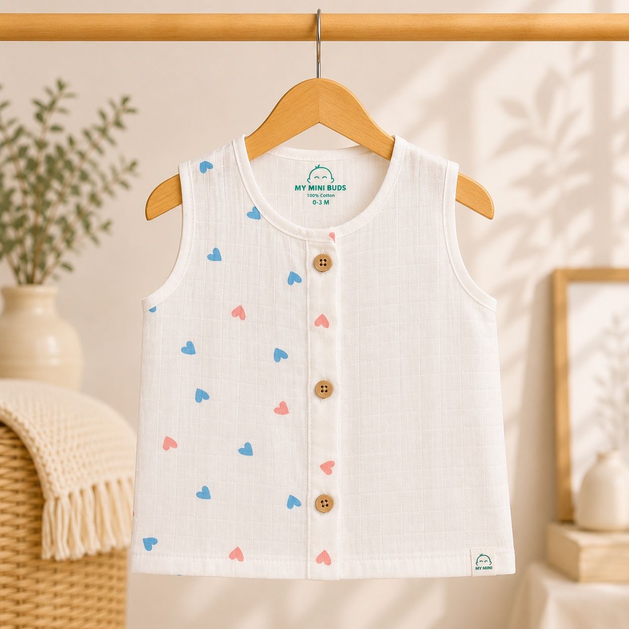 Muslin Button Jabla- Colour Heart Pannel