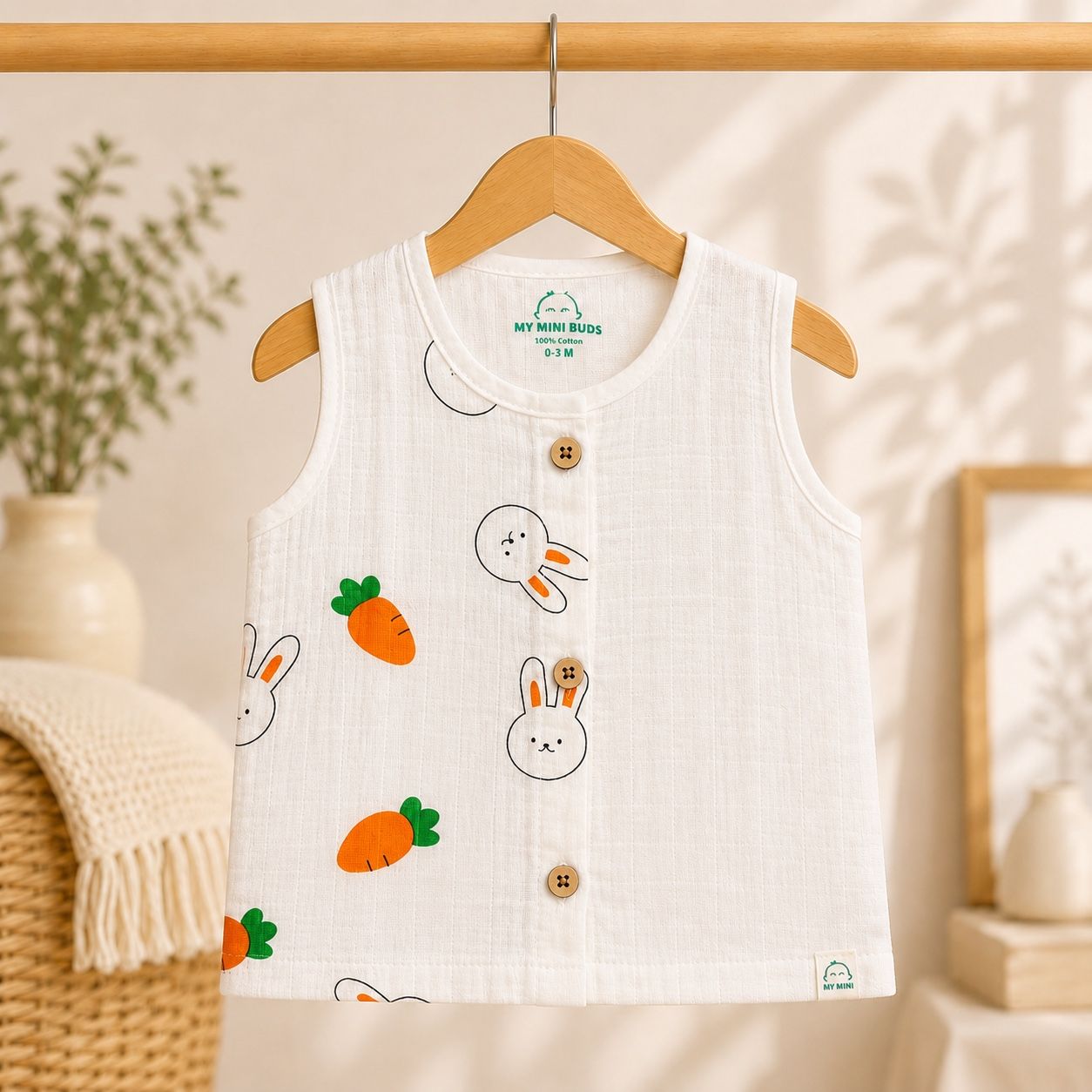 Muslin Button Jabla-  Carrot Pannel