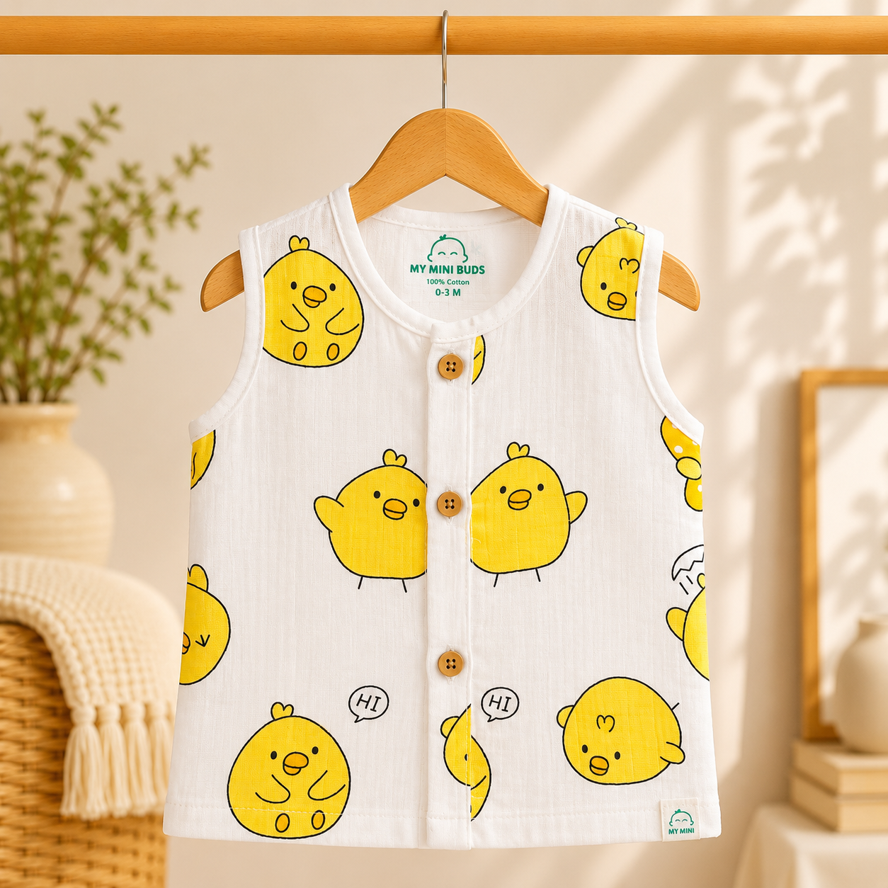 Muslin button Jabla–Golden Chick