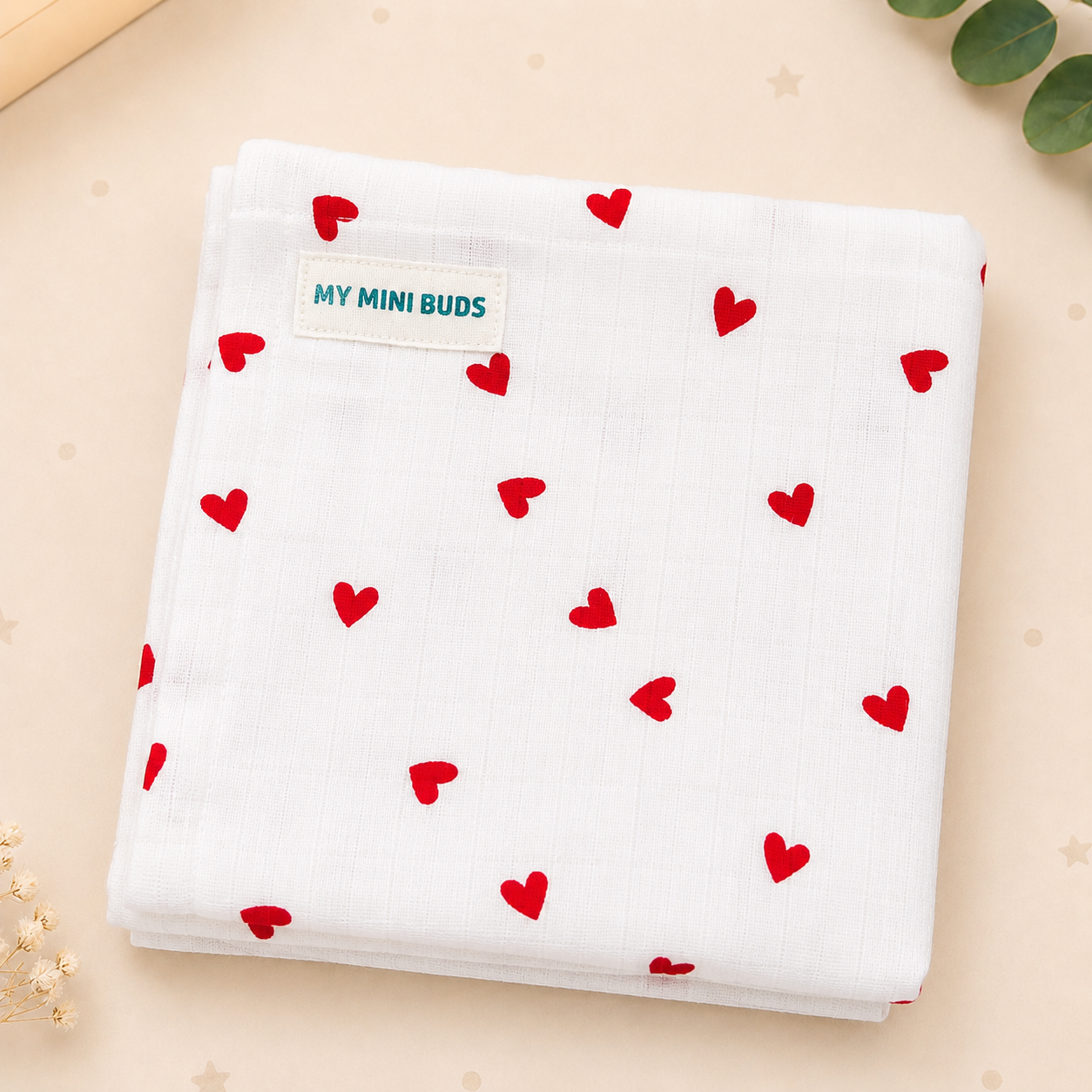 Red heart -Muslin Towel