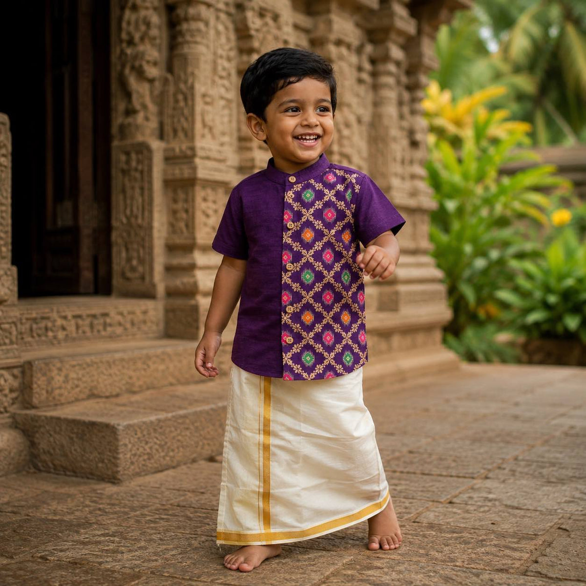 Kids Ethnic Shirt - Royal Patola Print