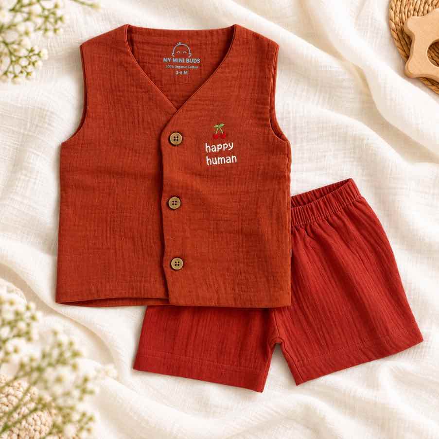 Brown Happy human vest & short sets