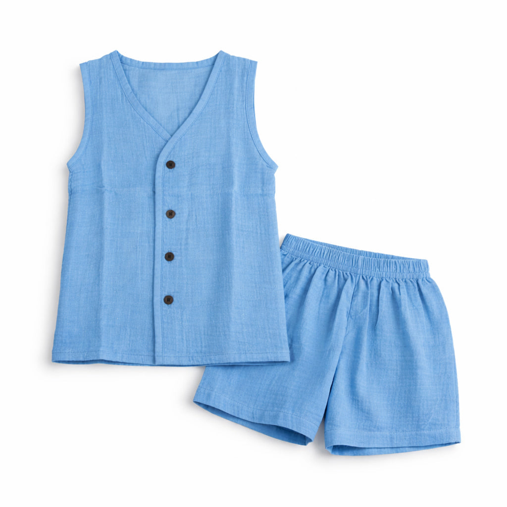 Crinkle Sleeveless Set-Muslin-blue