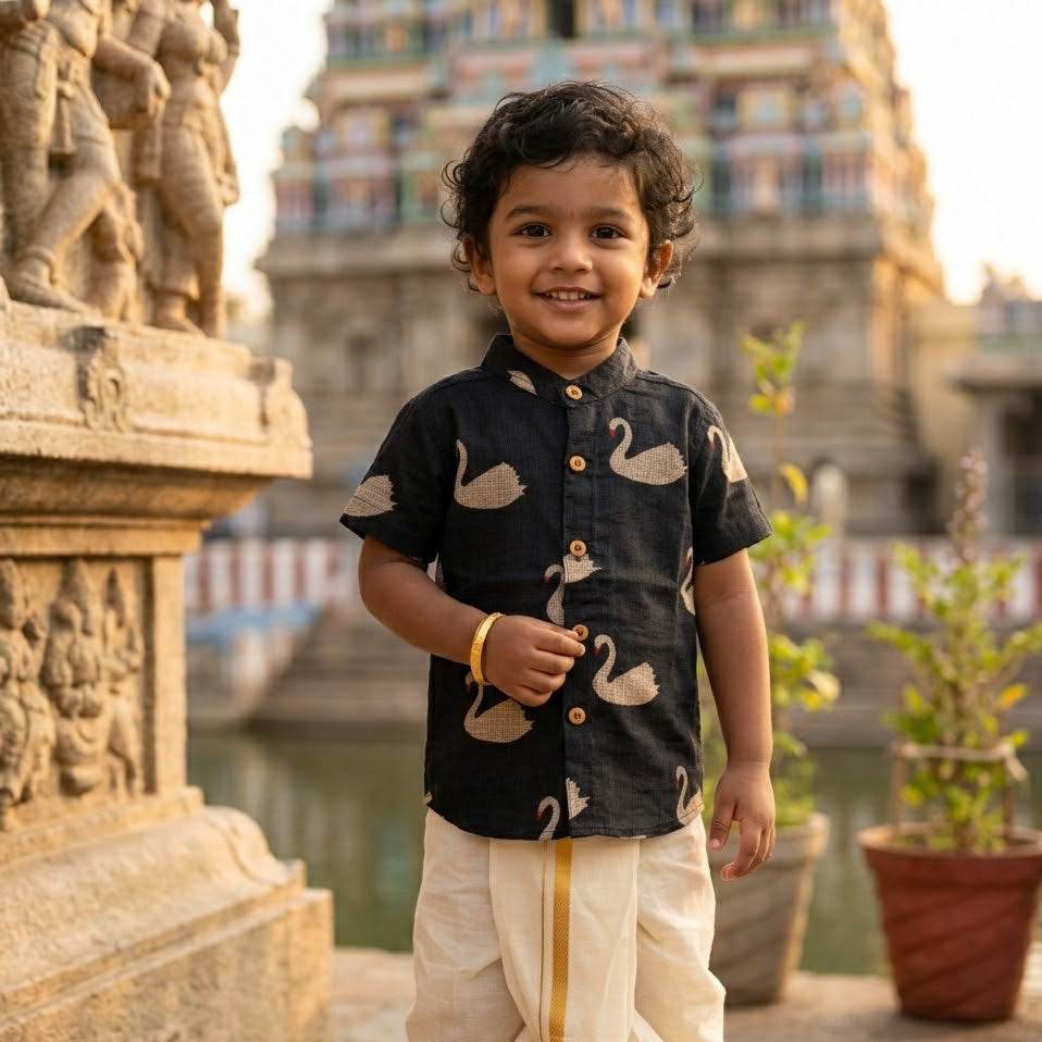 Kota Cotton Kids Ethnic Shirt – Black Swan-Festive Wear