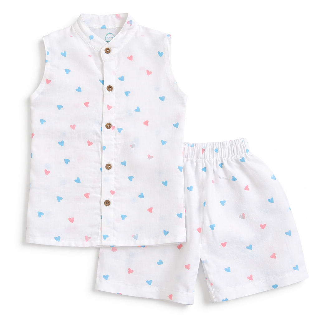 Sleeveless Co-ord Set-Colour Heart-Muslin