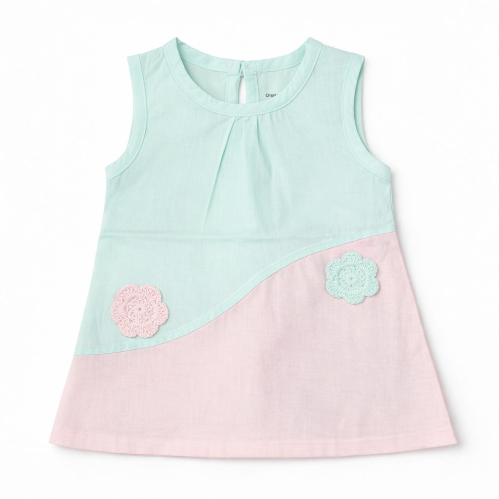 Sleeveless Frock-Cotton-Blue and Pink 2