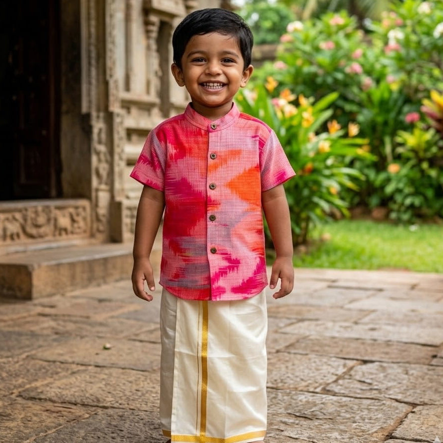 Kota Cotton Kids Ethnic Shirt –Tie & Dye-Festive Wear