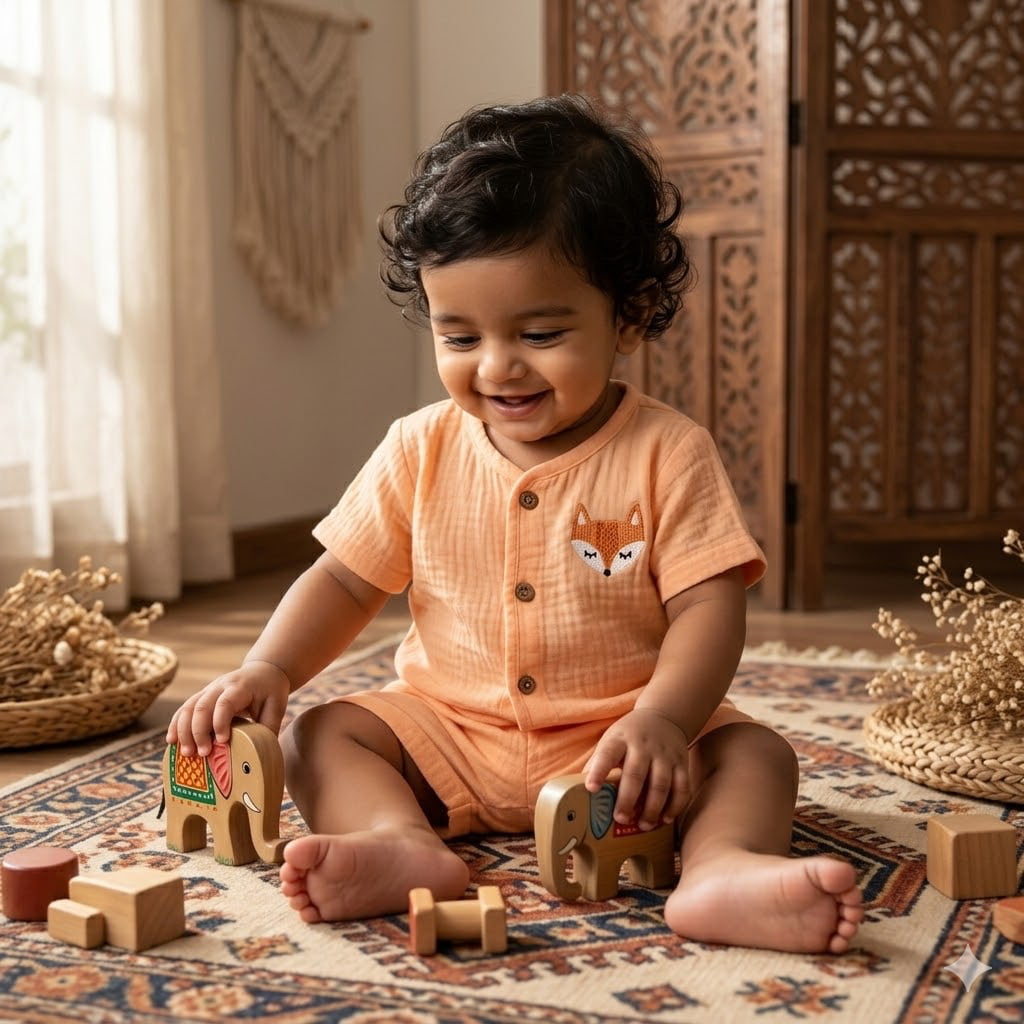 Muslin Jabla set-Crinkle-Peach Fox