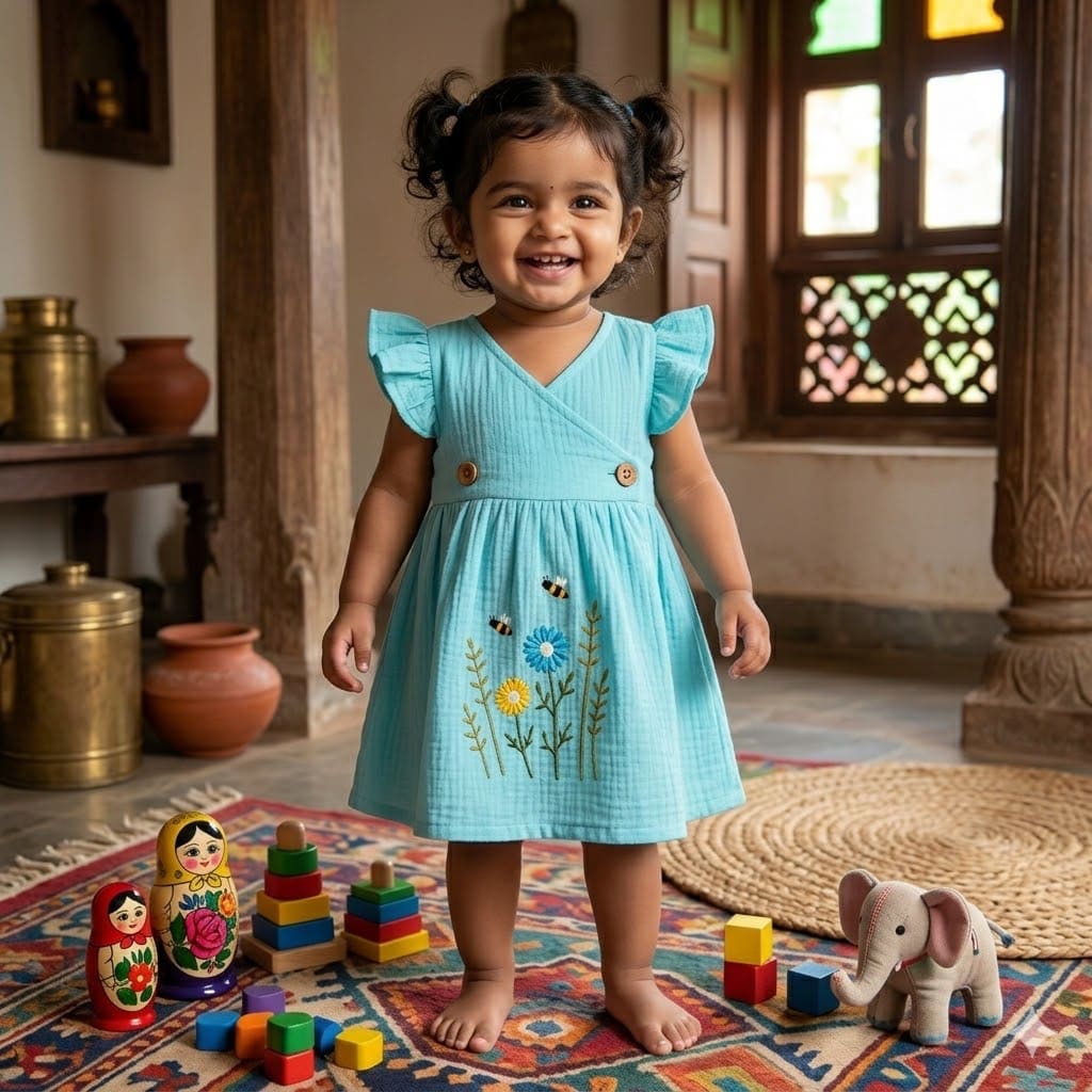 Muslin Frock-Kimono-Ocean Blue